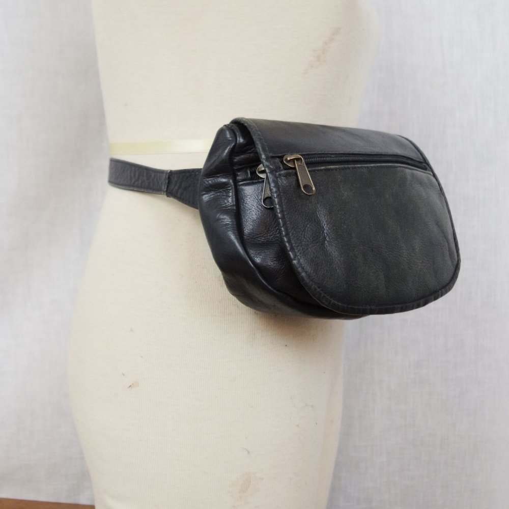 Black Leather Distressed Fanny Pack